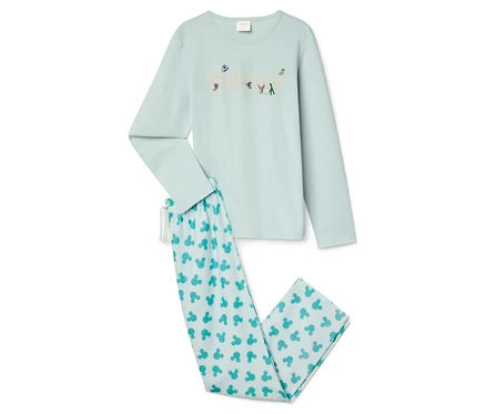Helles Pyjama-Set mit langärmligem Oberteil und Hose mit Mickey-Mouse-Muster.