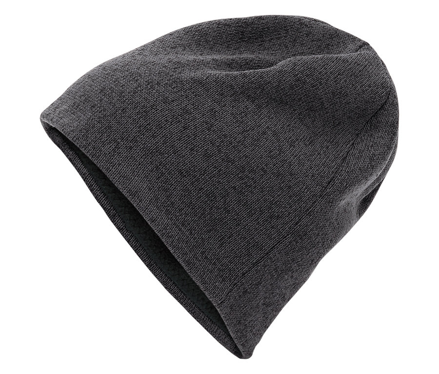 Graue Strickmütze.