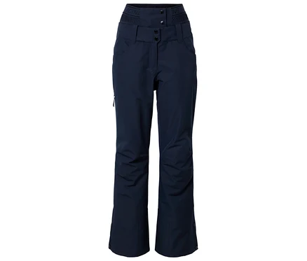 Dunkelblaue Skihose mit hohem Bund und Knopfverschluss.