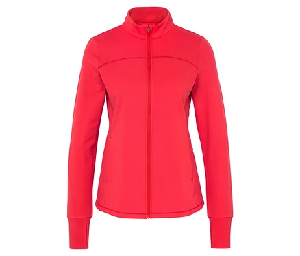 Rote Jacke mit Reißverschluss in der Mitte.