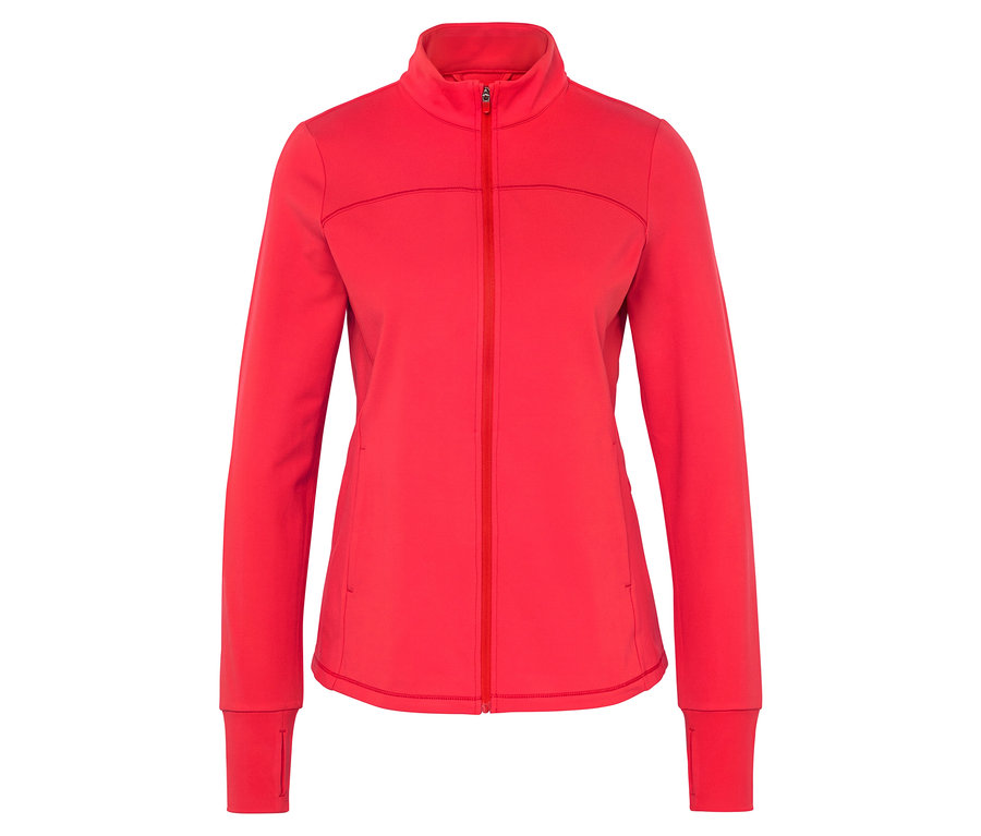 Rote Jacke mit Reißverschluss in der Mitte.