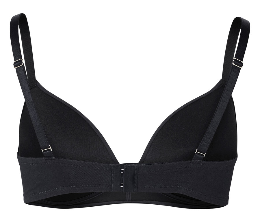 Schwarzer BH mit verstellbaren Trägern und Hakenverschluss.