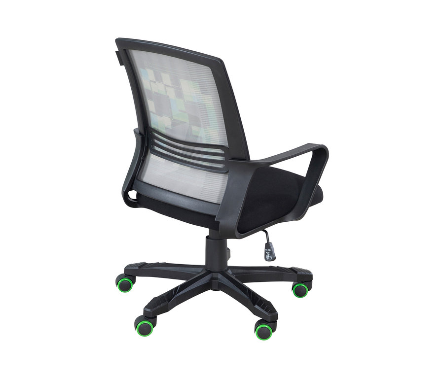 Rückansicht des schwarzen roba Minecraft Gaming-Stuhls mit Rädern mit limettengrünem Rand.