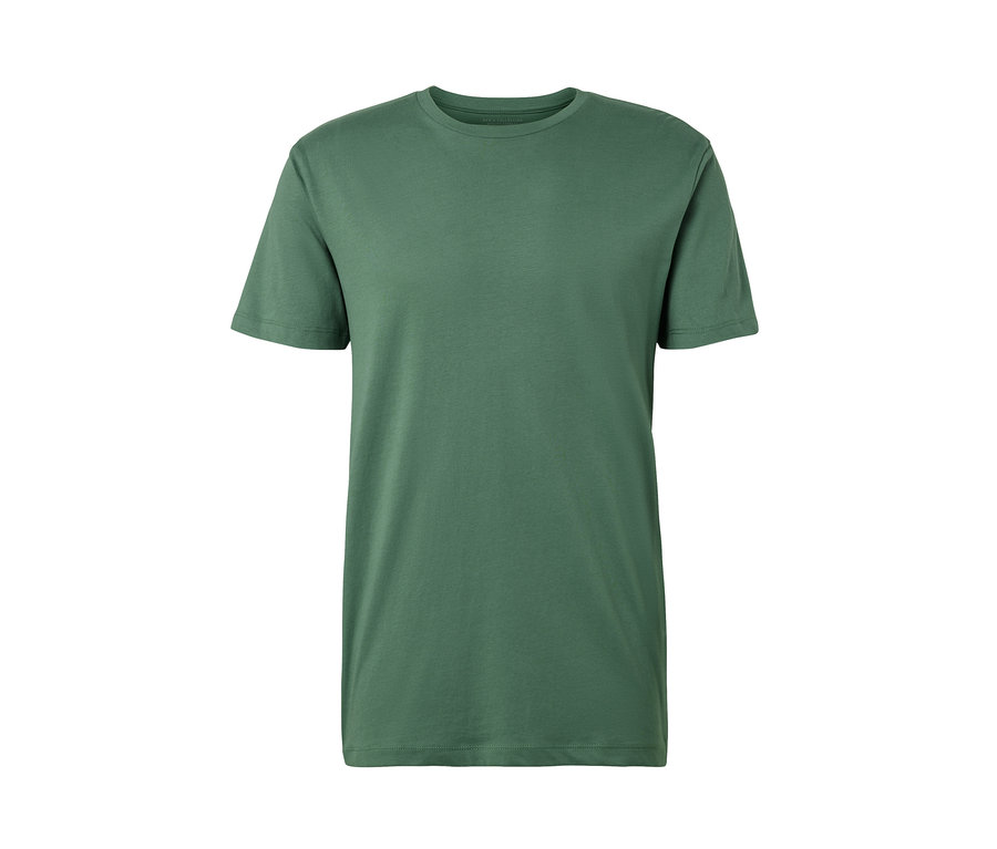 Ein olivgrünes Kurzarm-T-Shirt mit Rundhalsausschnitt, Teil des 3 T-Shirt-Sets mit Rundhalsausschnitt.