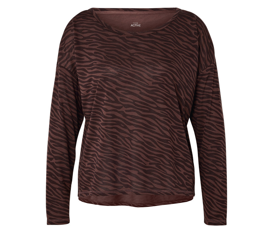 Braunes Langarmshirt mit Tiermuster.