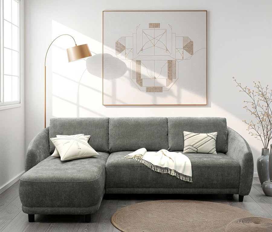 Graues DOMO Ecksofa Longchair, linksbündig.