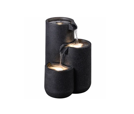 Dreistufiger LED-Gartenbrunnen »Brahma« mit fließendem Wasser und Beleuchtung.