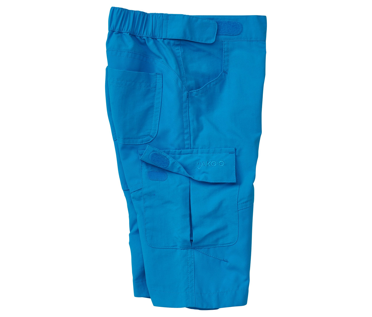 Nahaufnahme der gefalteten JAKO-O 3/4-Outdoorhose, azur.