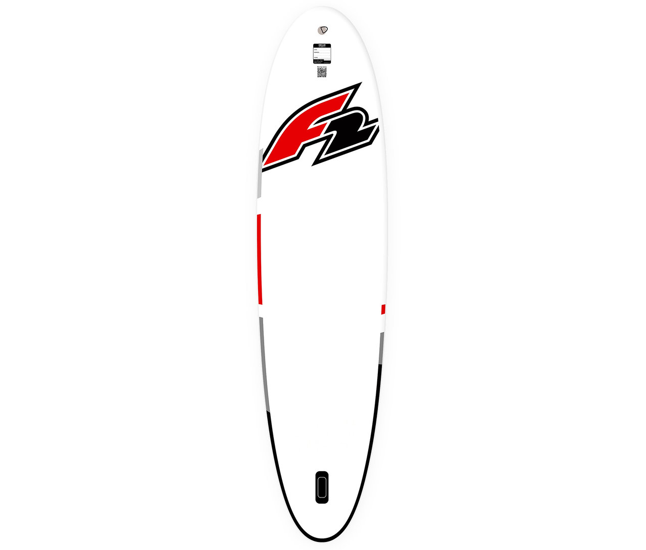 Weißes F2 SUP Board »Sector«, groß, mit rotem Logo und Streifen. Das Board liegt auf einem weißen Hintergrund.