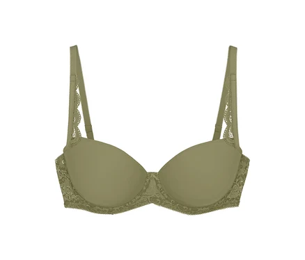 Triumph Amourette WP BH in Olivgold mit Spitzendetails an Trägern und Seiten.