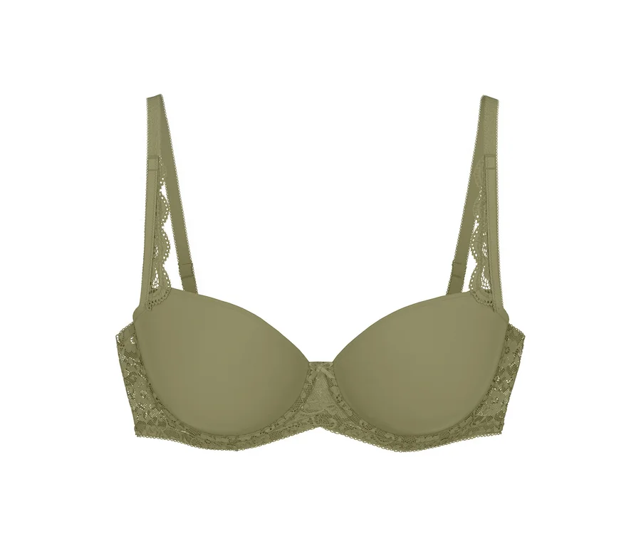 Triumph Amourette WP BH in Olivgold mit Spitzendetails an Trägern und Seiten.