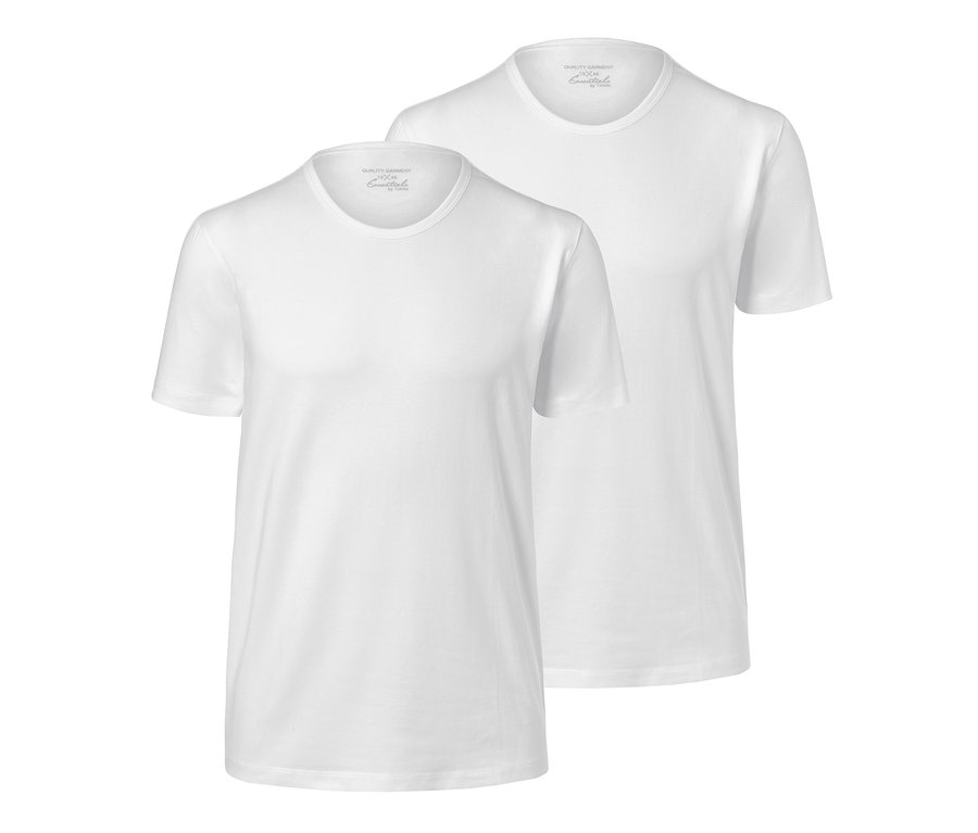 Zwei weiße Jersey-Halbarm-Unterhemden.