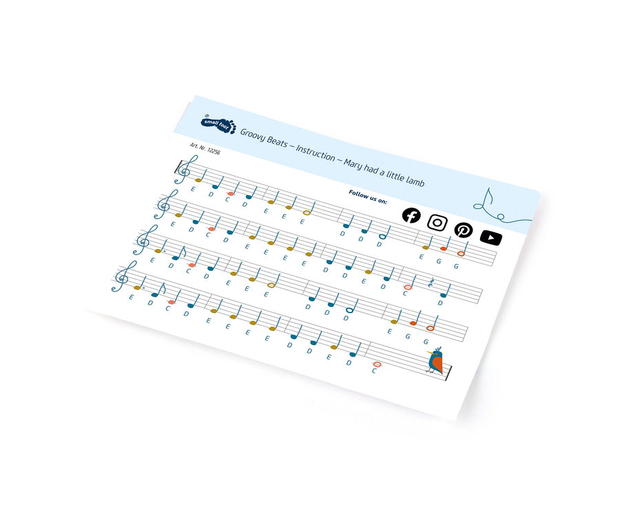 Notenblatt für das small foot Klavier »Groovy Beats« mit farblich unterschiedlichen Tönen.
