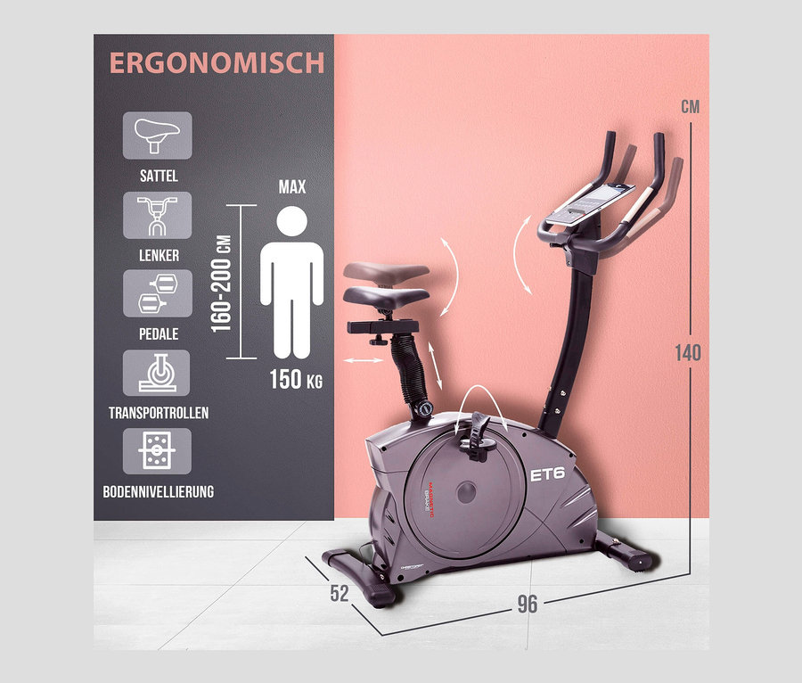 Grauer Christopeit Sport Heimtrainer Ergometer »ET 6« mit verstellbarem Sattel und Lenker.