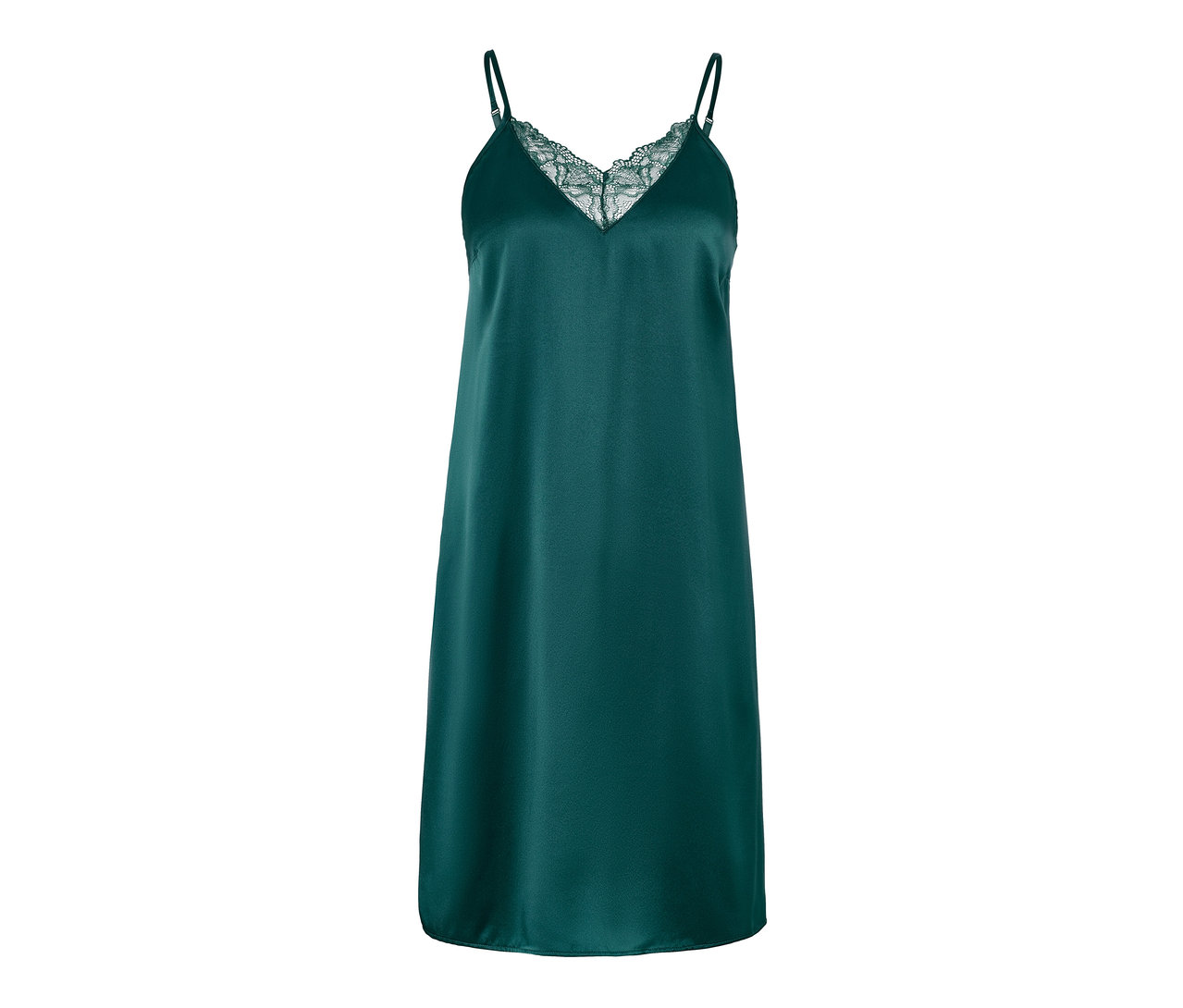 Grünes Neglige aus reiner Seide mit Spitze.
