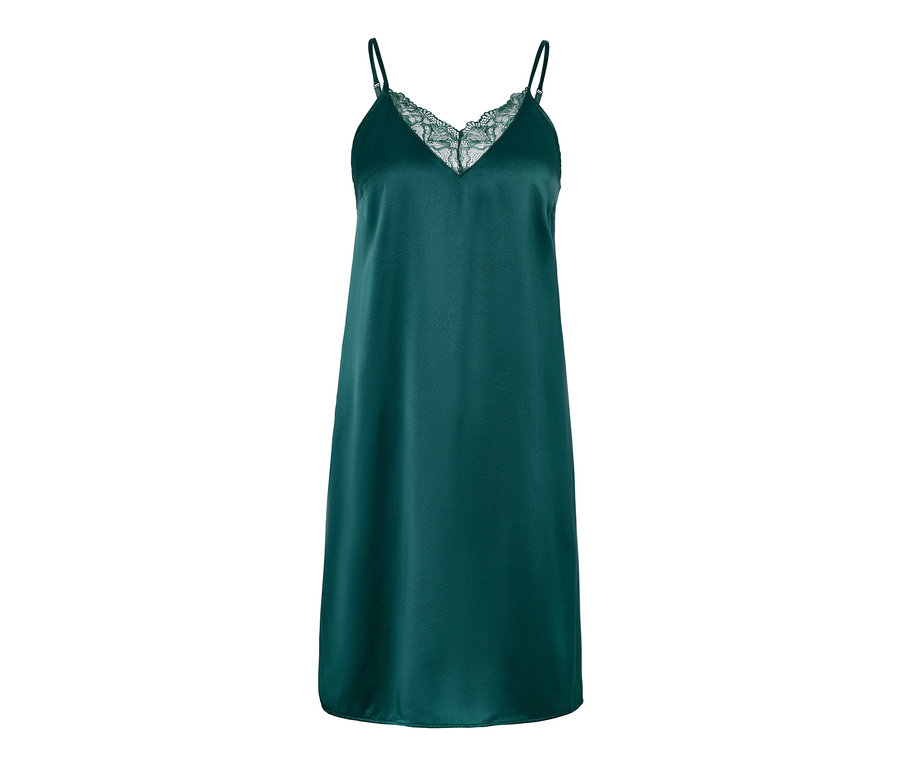 Grünes Neglige aus reiner Seide mit Spitze.