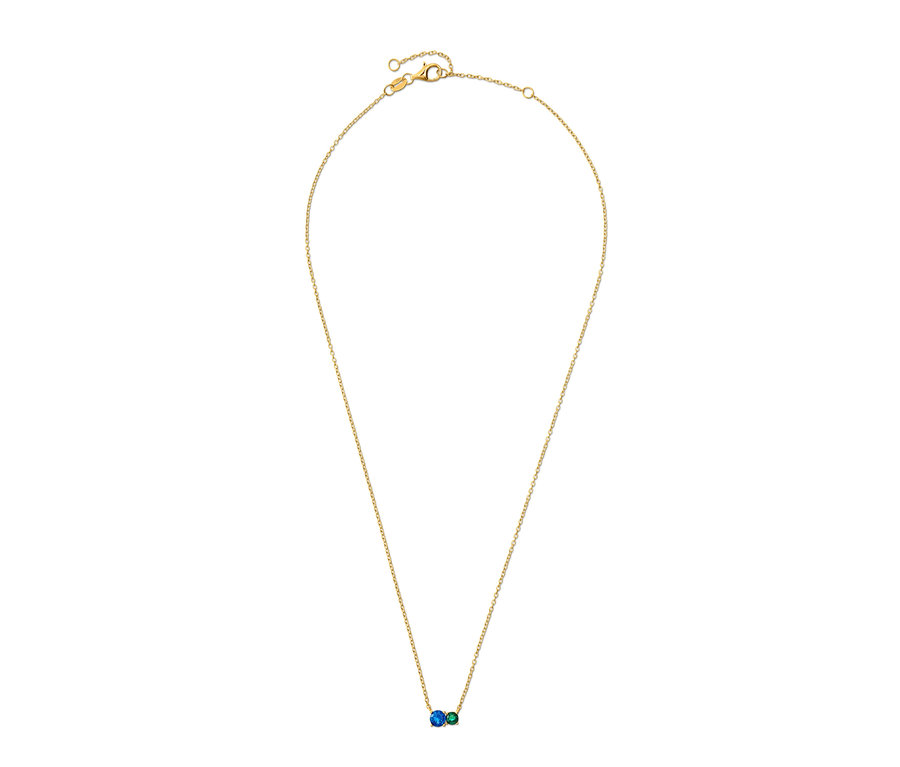 Goldkette mit blauem und grünem Stein.