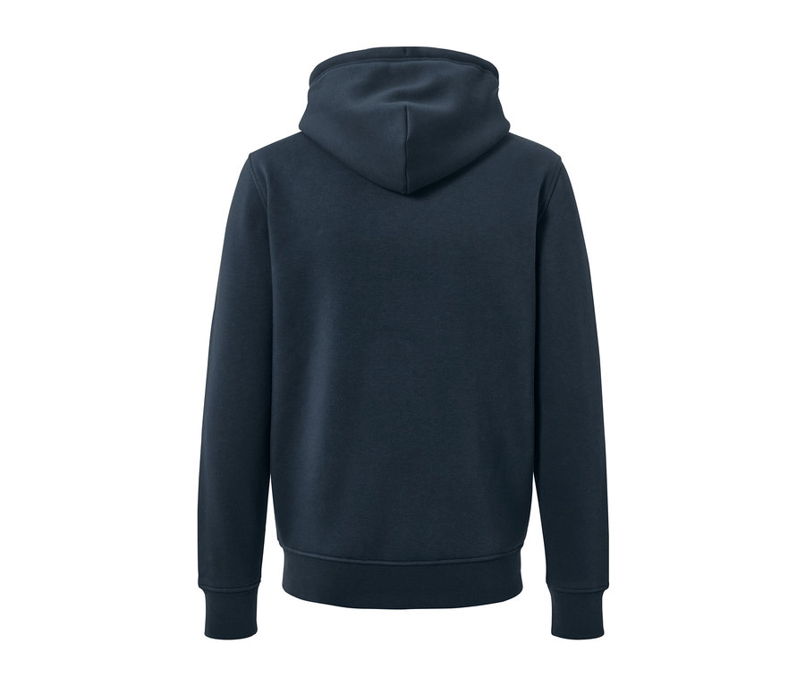 Dunkelblaue Kapuzenjacke von hinten.