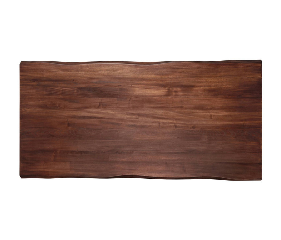Dunkelbraune Akazienholz-Tischplatte Eglo Tisch, 180 cm, von oben gezeigt.