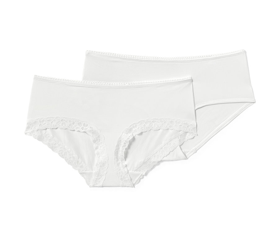 Zwei weiße Pantys liegen übereinander.