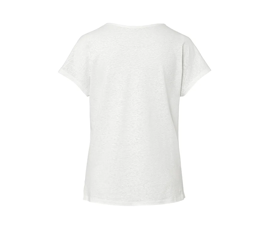 Detailansicht eines cremeweißen Leinen-Shirts.