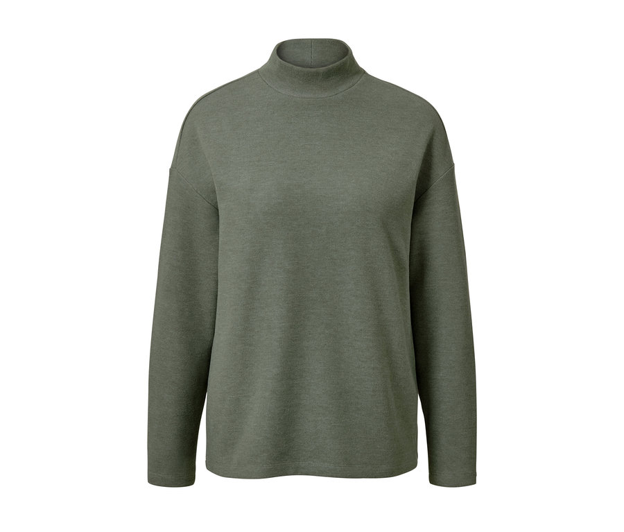 Ein grünes Langarmshirt mit Stehkragen.