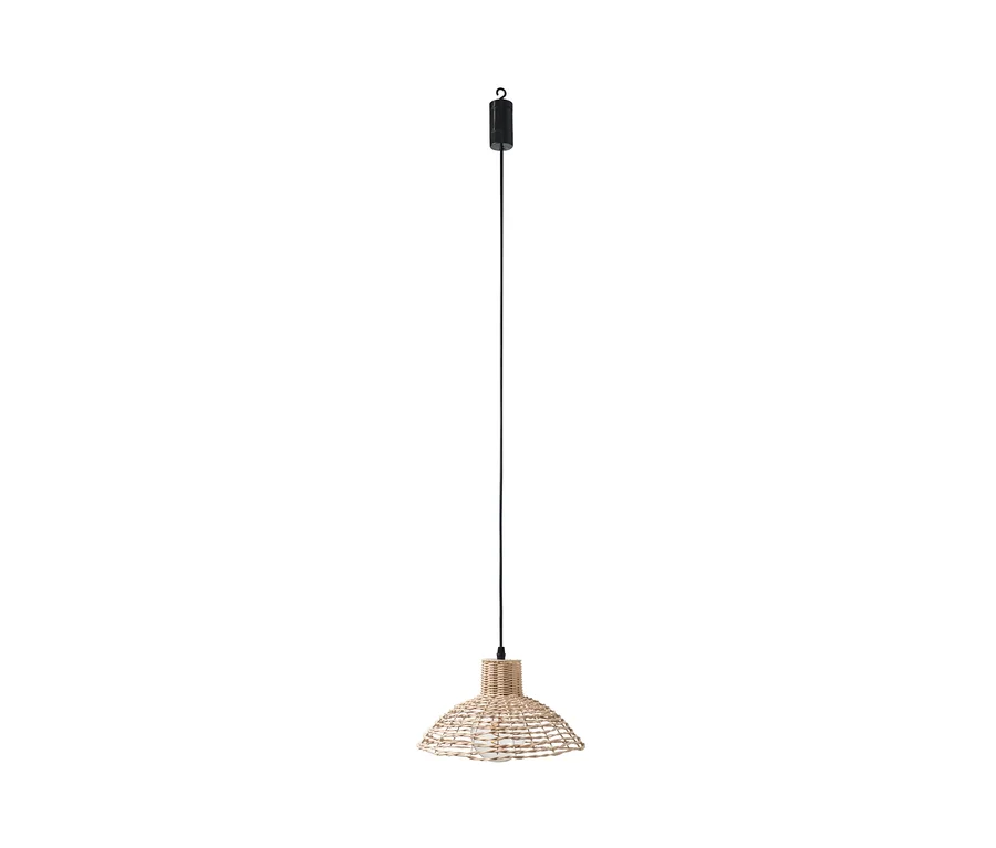 Eine LED-Outdoor-Filamentleuchte hängt von der Decke.