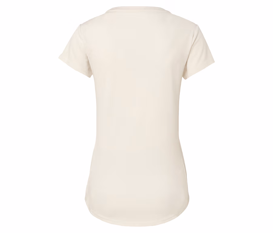 Rückansicht eines cremefarbenen Kurzarm-T-Shirts.