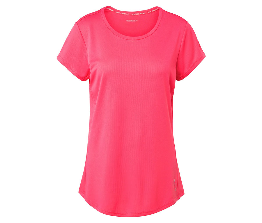 Pinkes Kurzarm-T-Shirt auf weißem Hintergrund.