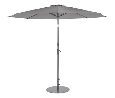 Grauer Leco Sonnenschirm, Ø 300 cm, inklusive Abdeckhaube.