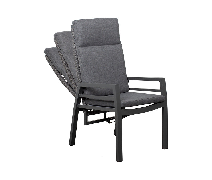 deVries Dining-Set, steingrau-rope Stuhl mit verstellbarer Rückenlehne.