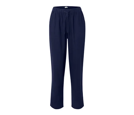 Dunkelblaue Leinenhose.