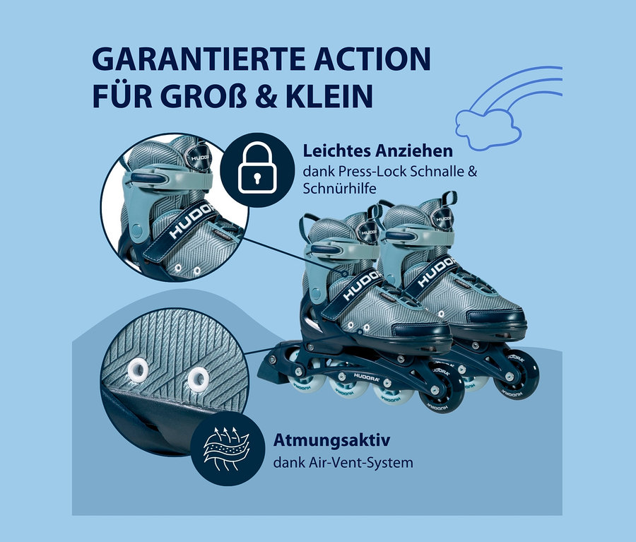 HUDORA Inline Skates »Leon 2.0«, Gr. 29–32, Nahaufnahme von Details zu Verschluss und Belüftung.