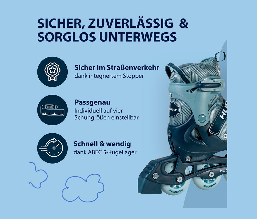HUDORA Inline Skates »Leon 2.0«, Gr. 29–32 auf blauem Hintergrund.