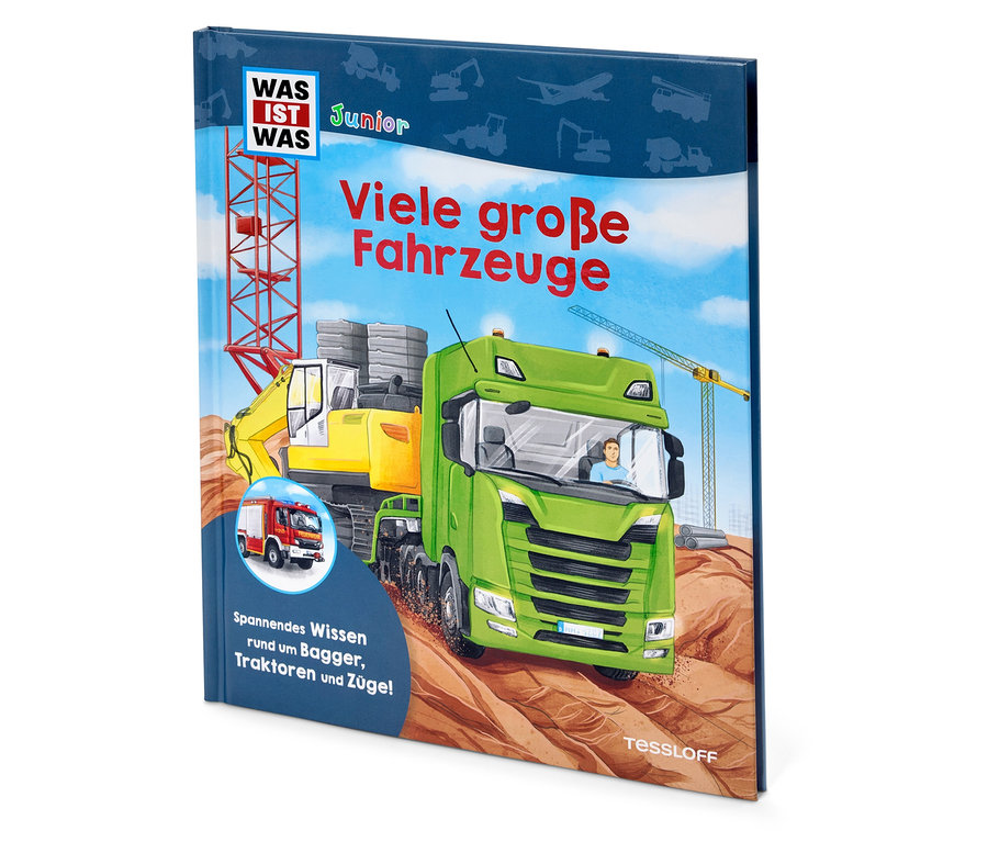 Buch mit Abbildung von vielen großen Fahrzeugen.