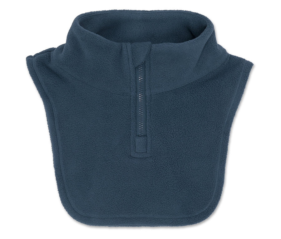 Blauer Fleece-Kragenwärmer mit Reißverschluss.