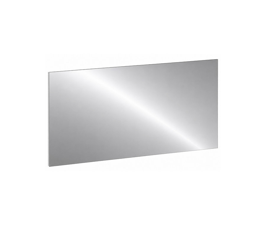 Ein rechteckiger Spiegel mit reflektierender Oberfläche und einem diagonalen Lichtreflex, auf weißem Hintergrund.