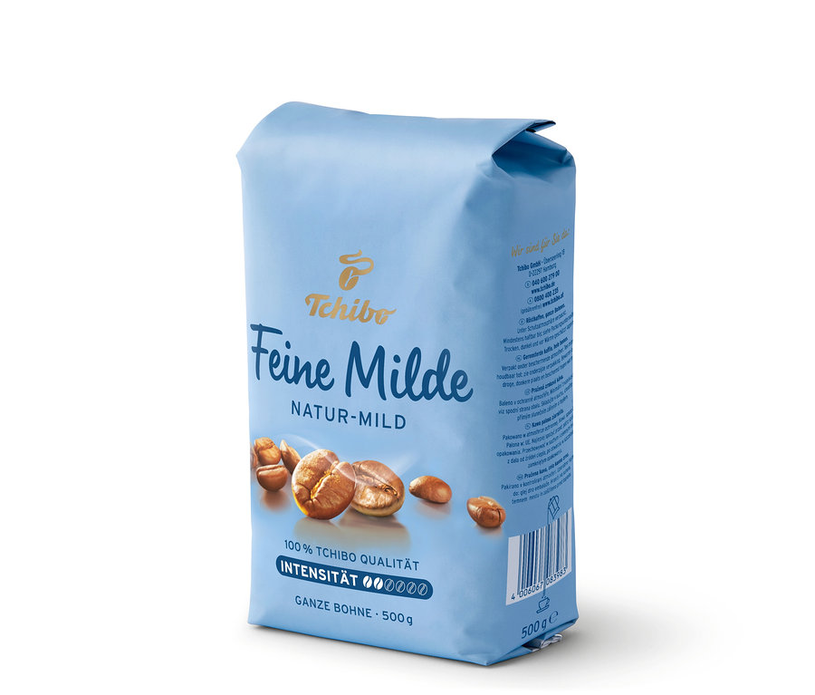 Blaue Packung Feine Milde - 500 g Ganze Bohne von Tchibo.