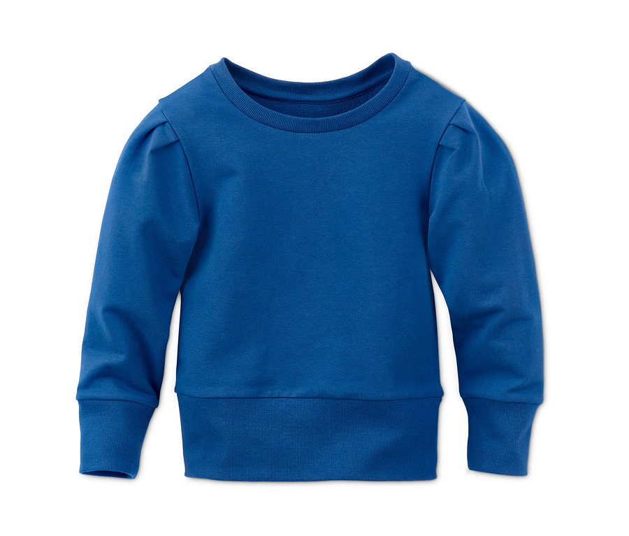 Blaues Sweatshirt.
