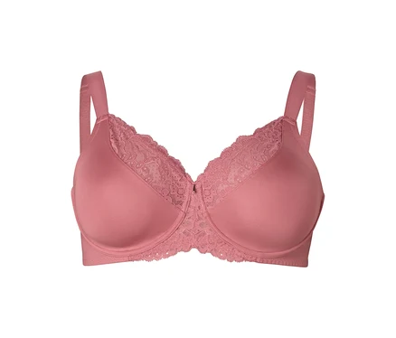 Rosa BH mit breiten Trägern und Spitze am oberen Teil der Cups.