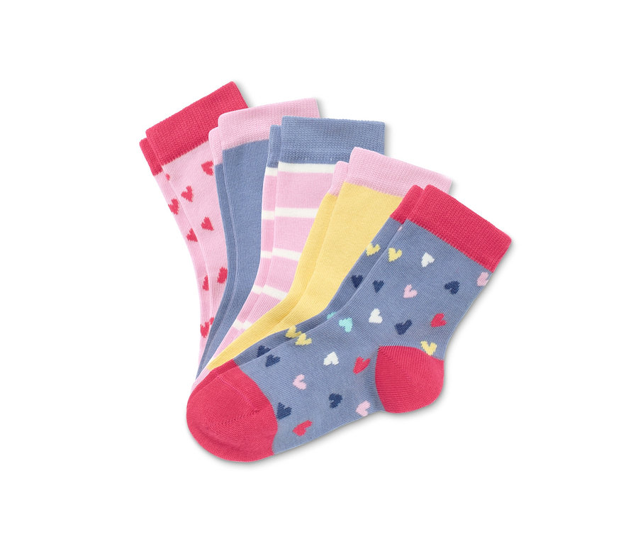 Fünf Paar mehrfarbige Socken aus Bio-Baumwolle.
