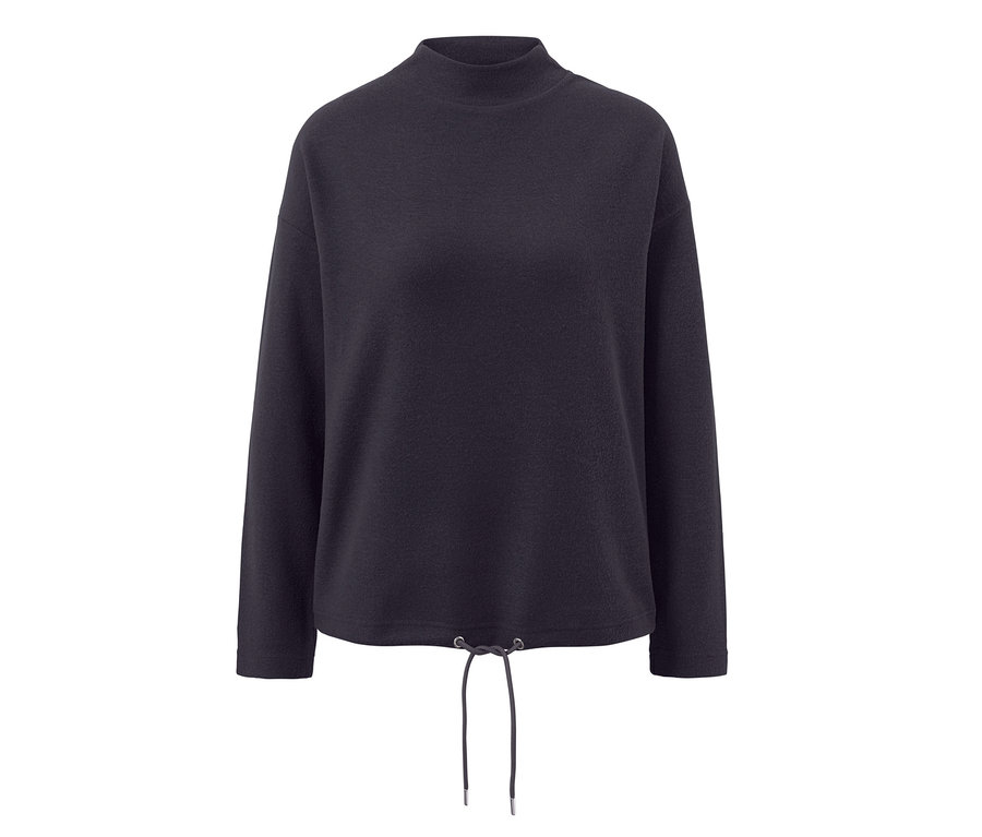Dunkelblaues Sweatshirt mit Stehkragen.