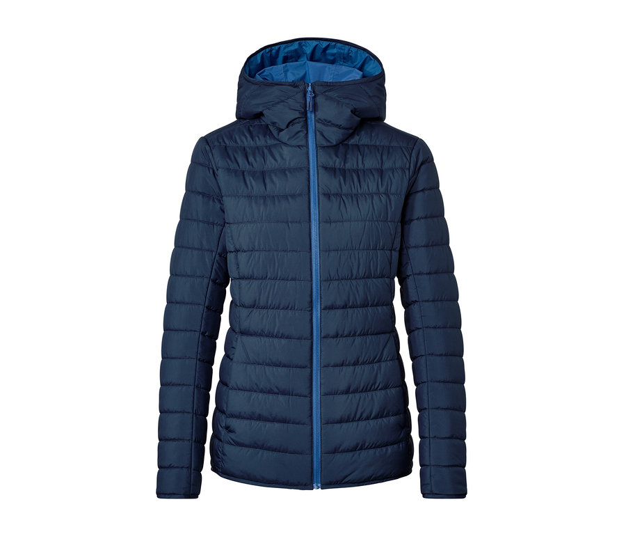 Blaue, wasserdichte Wende-Steppjacke.