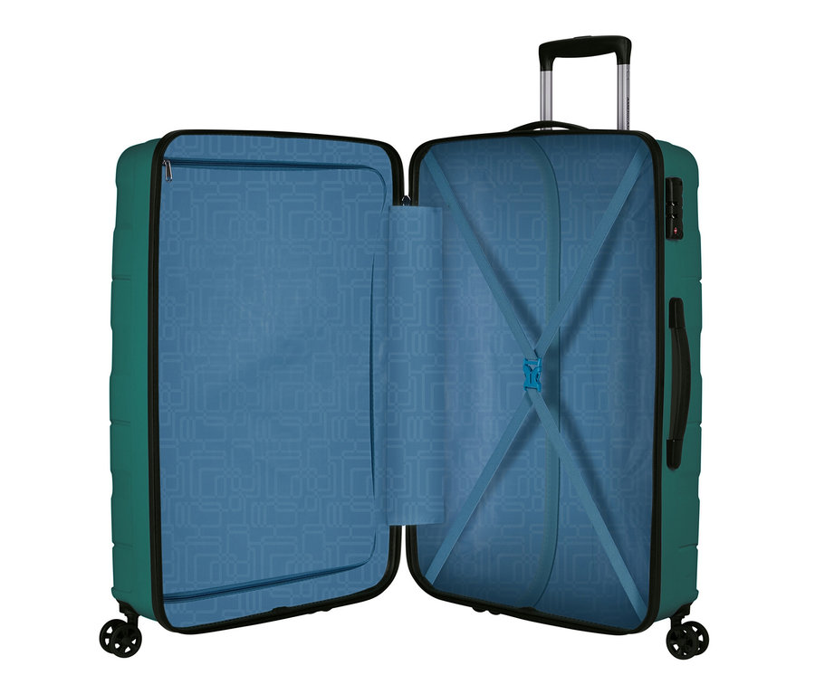 Geöffneter American Tourister »Jetdriver 3.0«, groß, sporty teal Koffer.