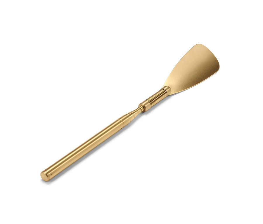 Goldener Teleskop-Schuhanzieher auf weißem Hintergrund.