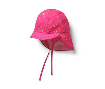 Pinke Kinder-Sonnenmütze mit UV-Schutzfaktor 80.