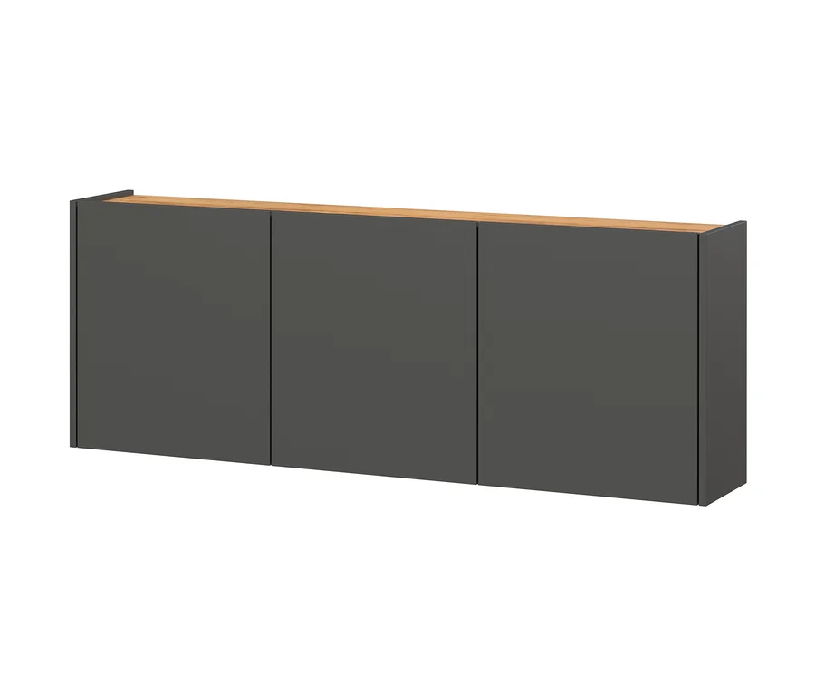 Ein Mehrzweckschrank »Libbiano« in Graphit mit drei Türen und einer Holzplatte oben.