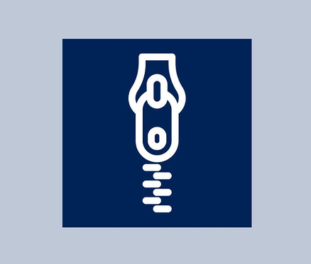 Weißer Umriss eines Reißverschlusses auf dunkelblauem Hintergrund.