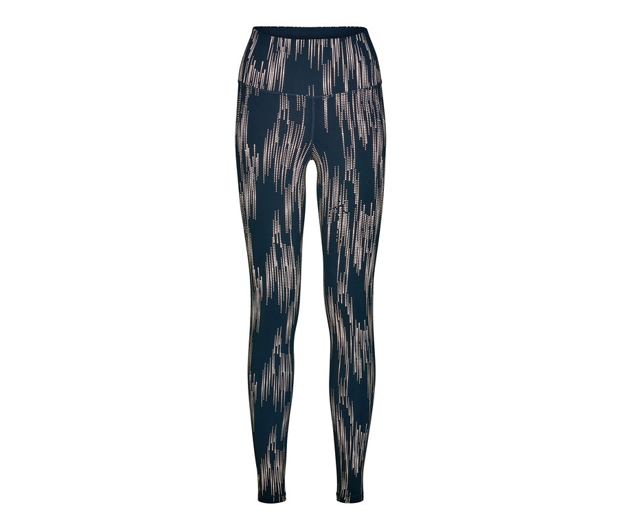 Schwarze Sporttight mit silberfarbenem, reflektierendem Aufdruck.