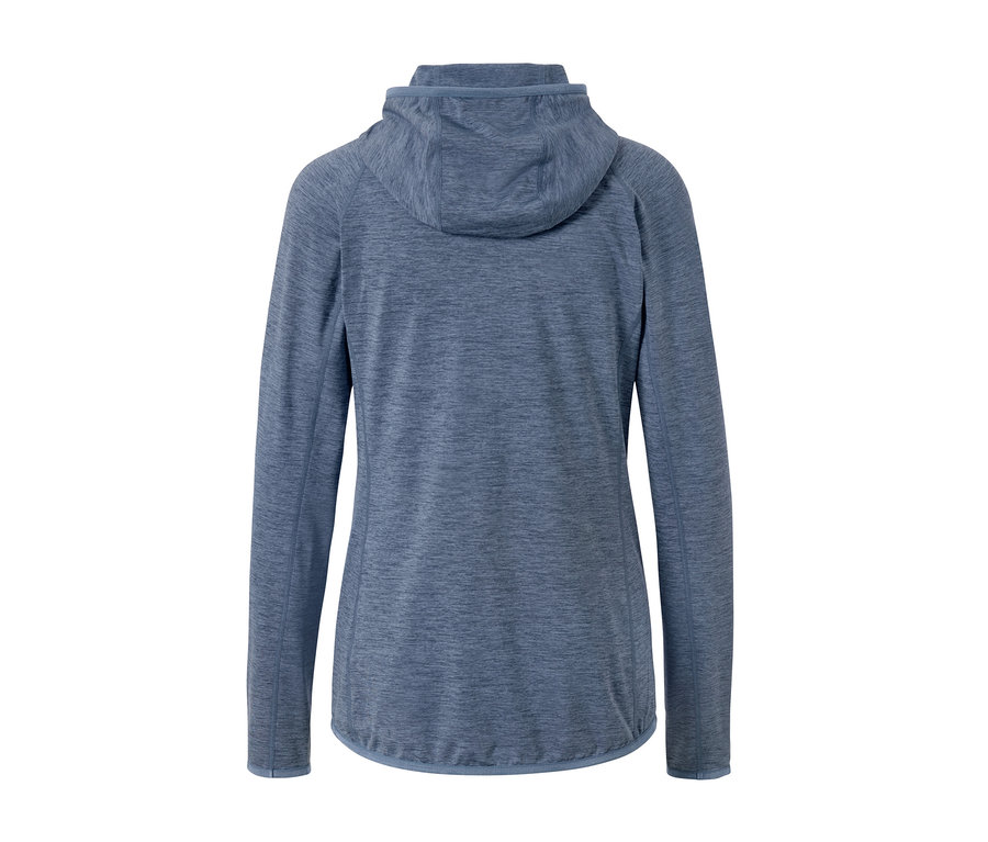 Rückansicht der blau melierten Sportjacke.